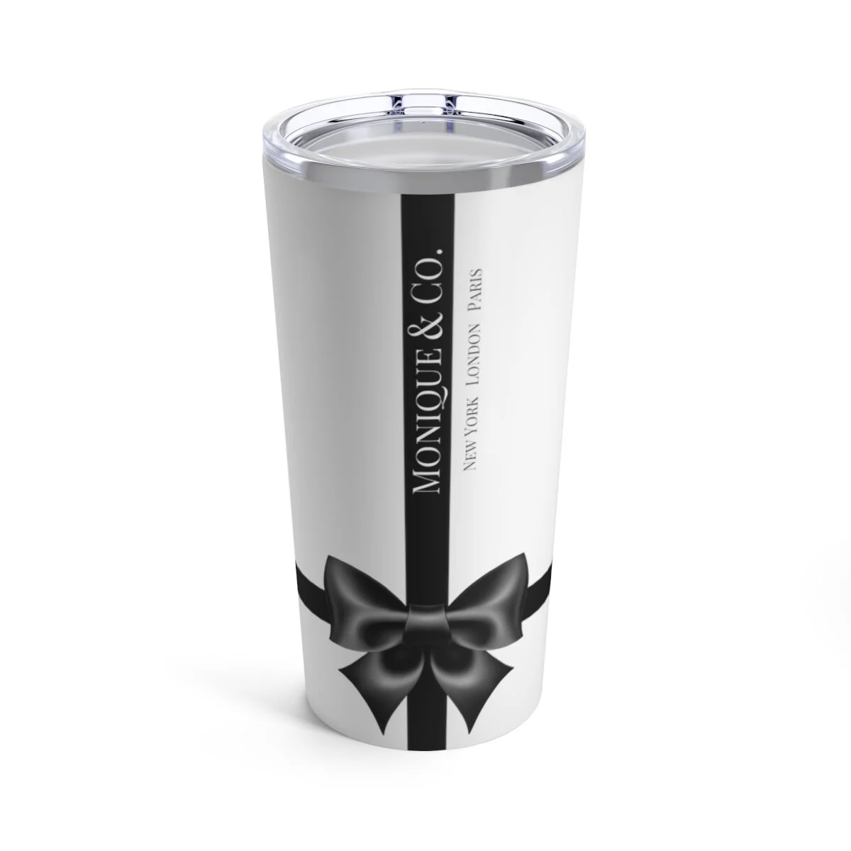 Personalized Breakfast at  Tiffany's  Side White Black  Bow Tumbler 20oz