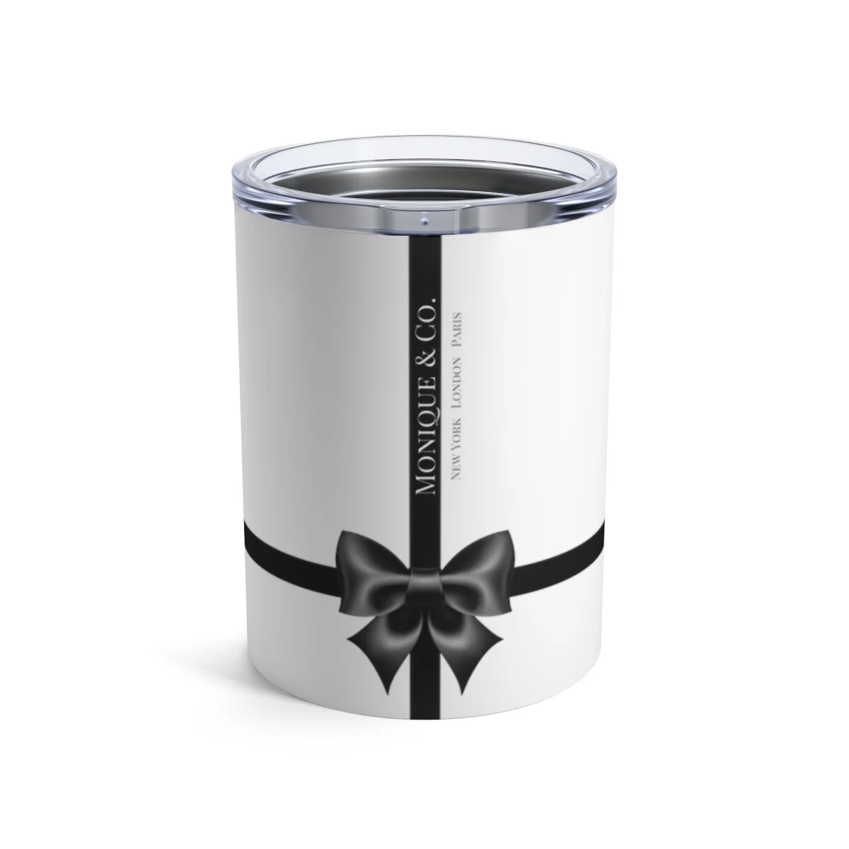 Personalized Breakfast at  Tiffany's  Side White Black  Bow Tumbler 10oz