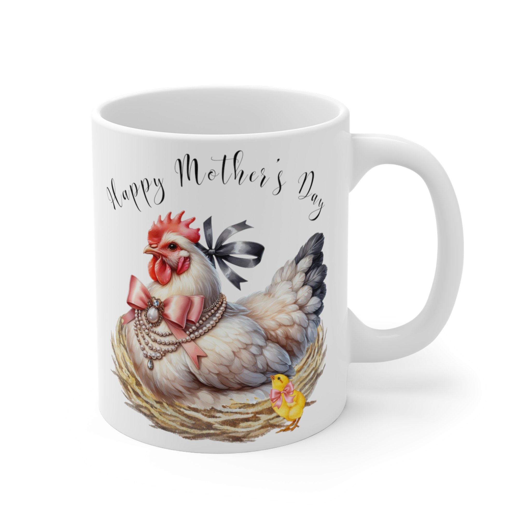 Happy Mother's Day Pearls and Pink Bow Mother Hen Mug 11 oz or 15 oz