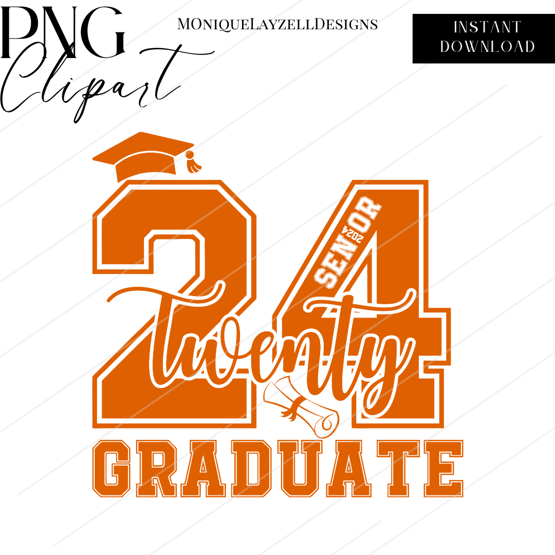 Class of 2024 Seniors Cap Diploma Orange PNG Clipart Digital Download