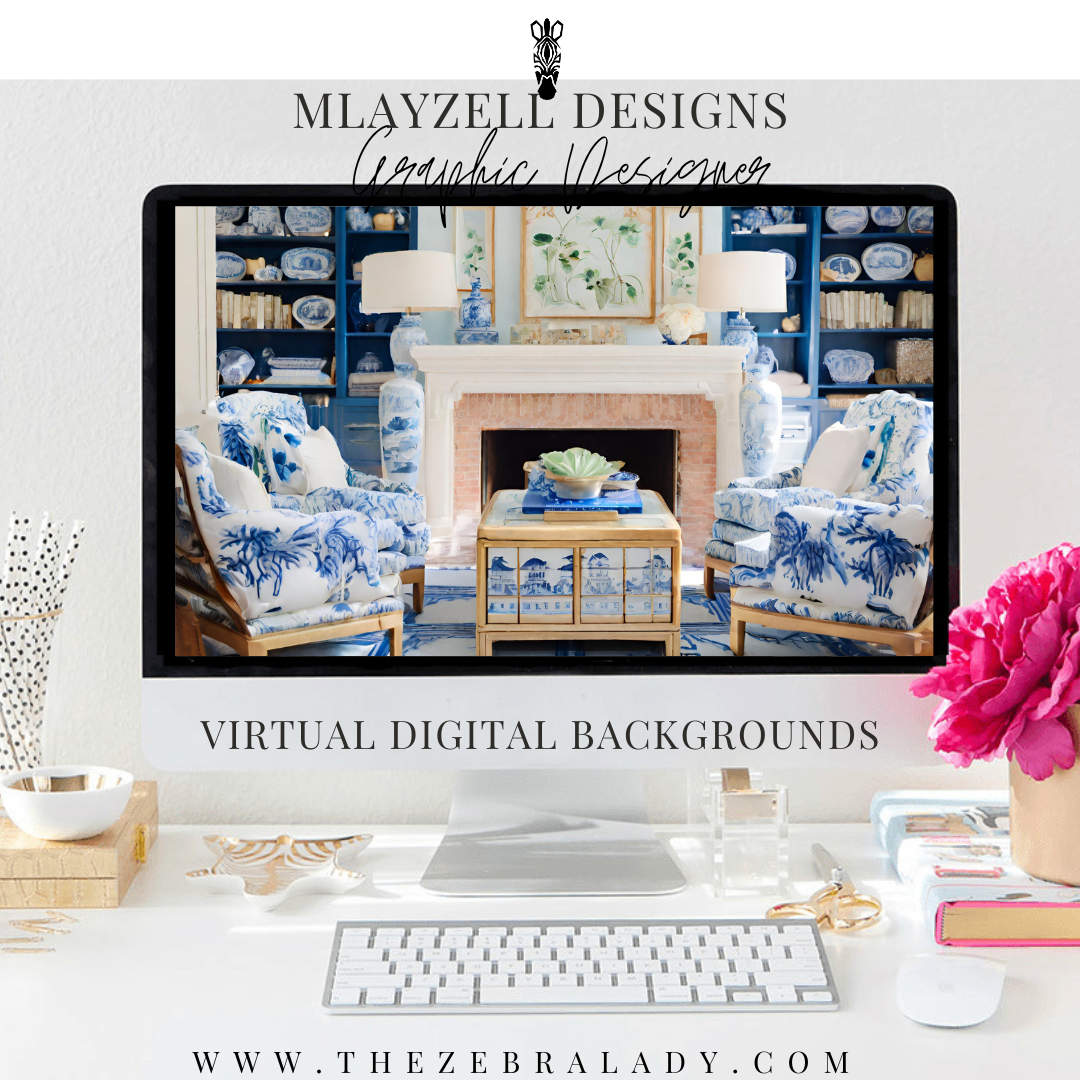Preppy Chinoiserie Livingroom 0009 Virtual Digital Background