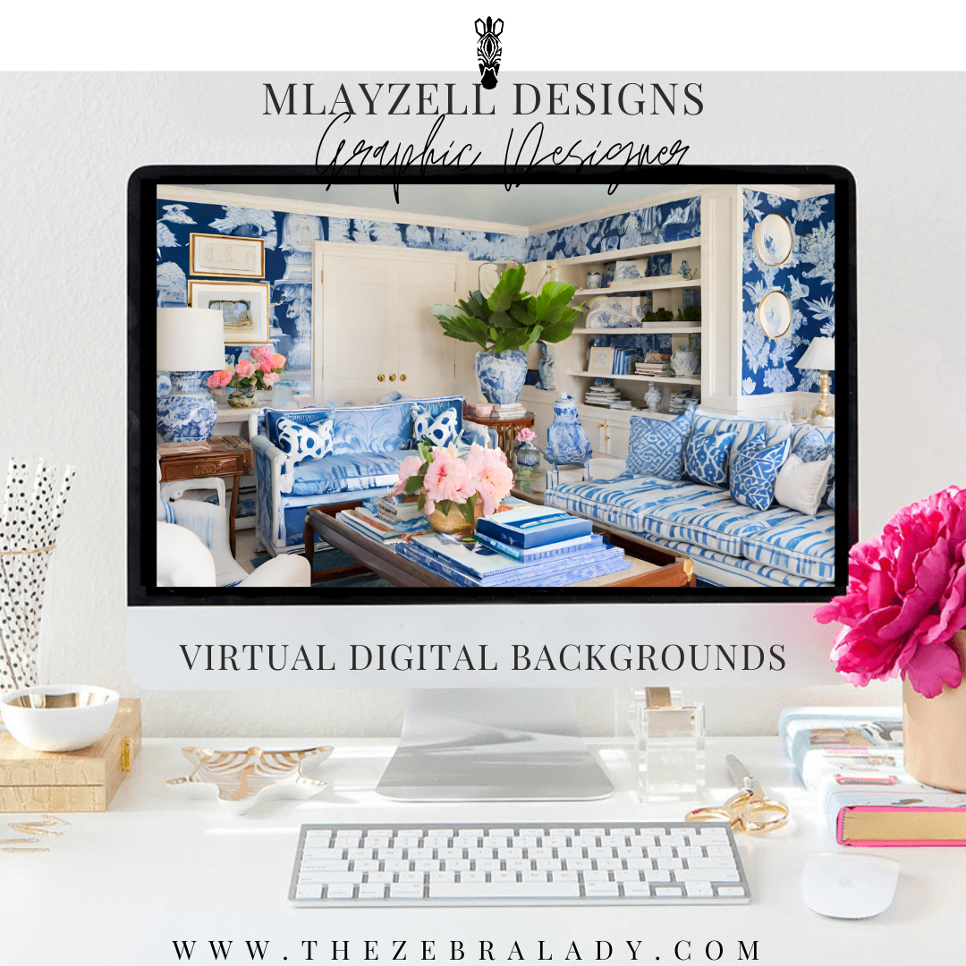 Blue Chinoiserie Livingroom  0011 Virtual Digital Background