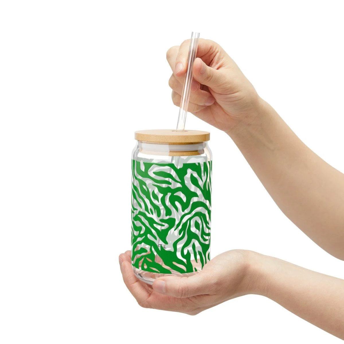 Green Zebra Print Sipper Glass 16oz
