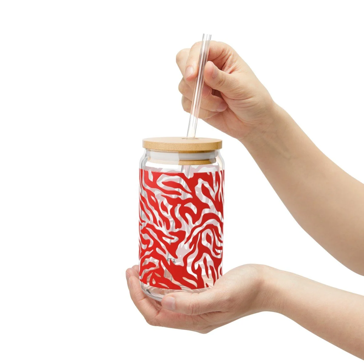 Red Zebra Print Sipper Glass 16oz