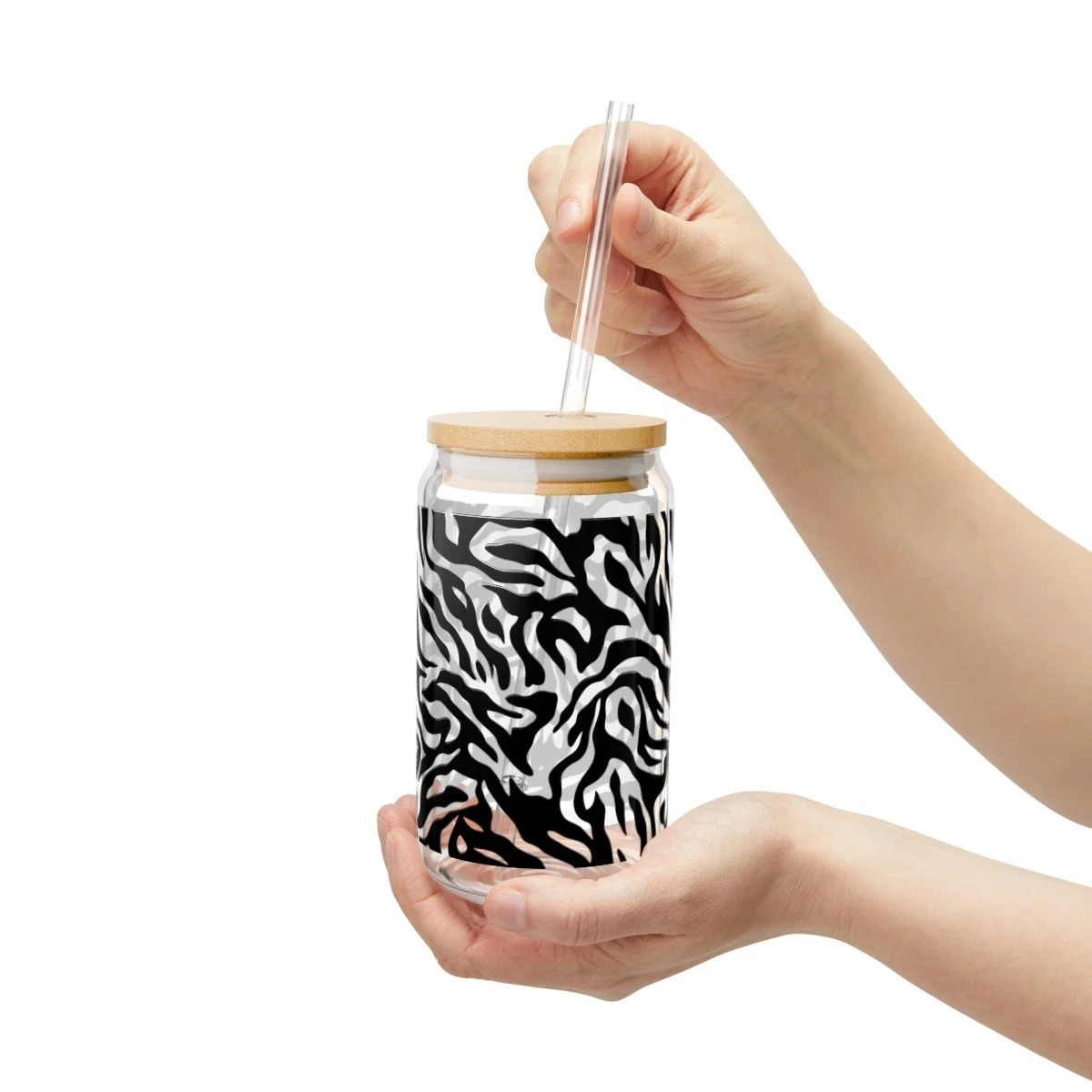 Black Zebra Print Sipper Glass 16oz