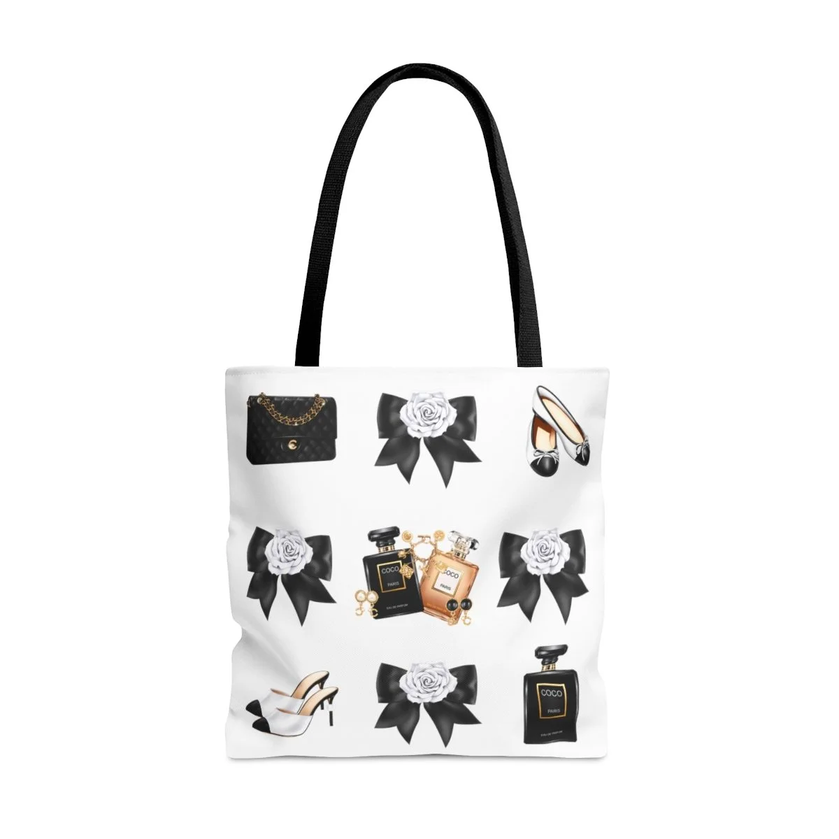 Fashion Coco Mix's Black and White Tote  Black Handle Tote