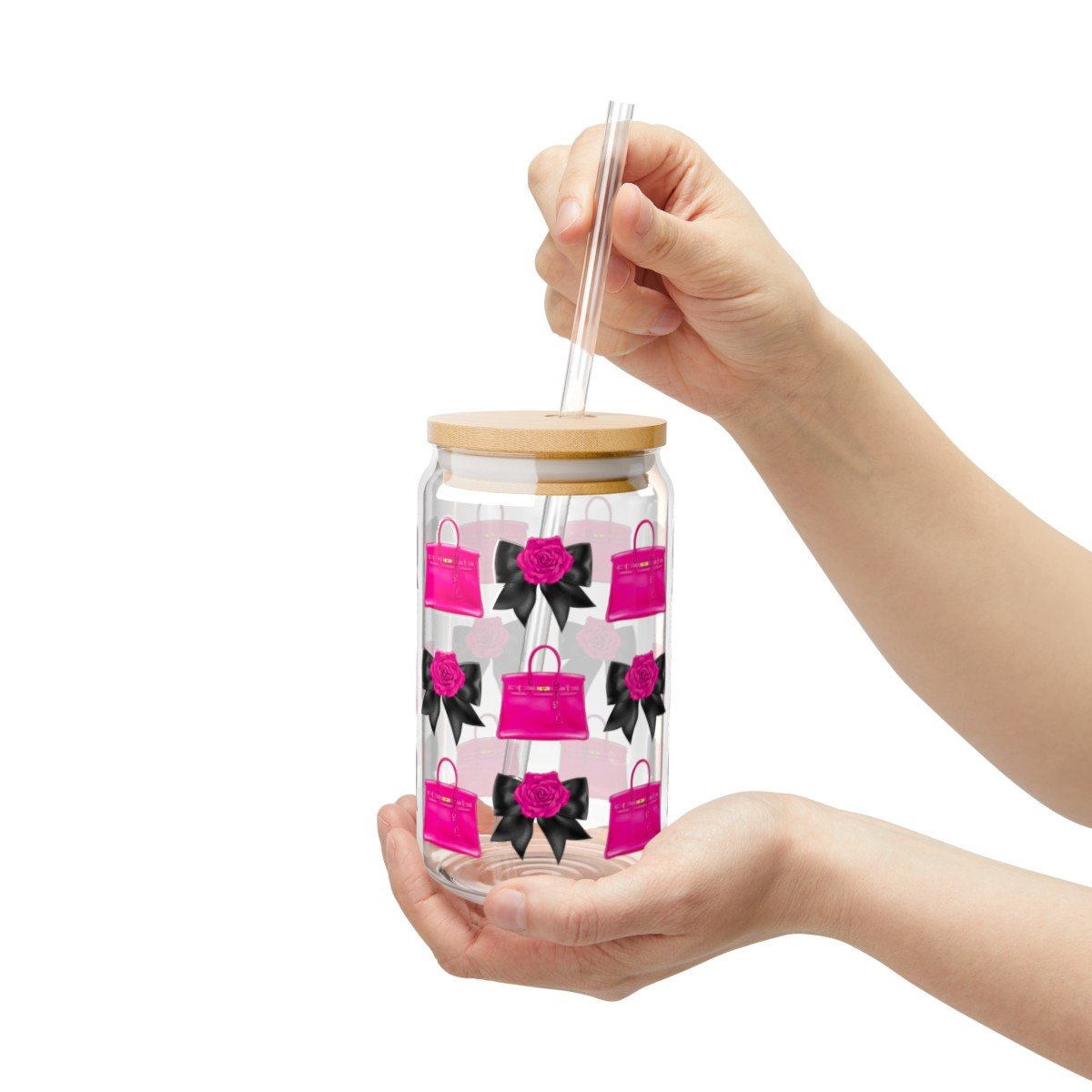 Fashion Pink Padlock Bags Accessories Bows Sipper Glass 16oz