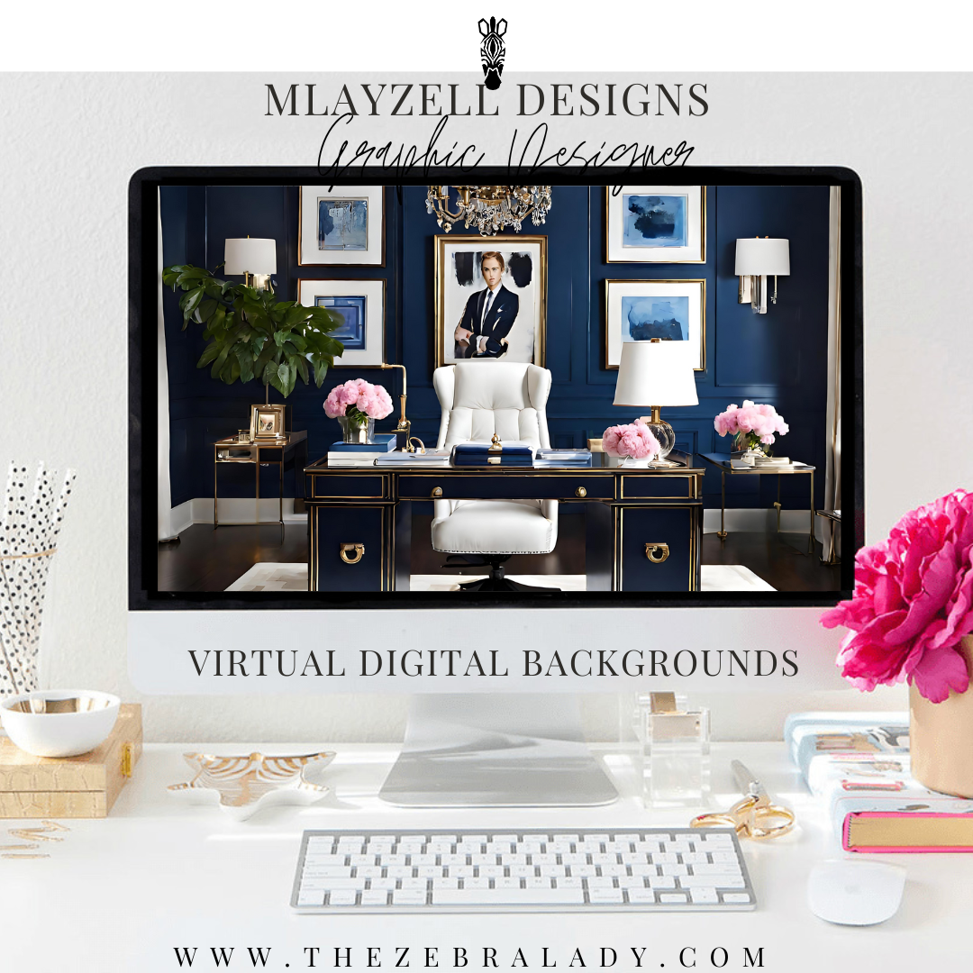 Preppy Blue Desk  Luxury Virtual Digital Background