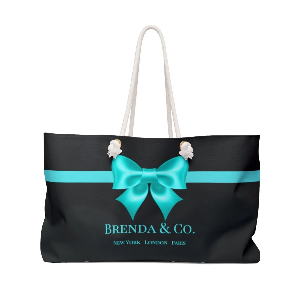 Breakfast at Tiffany's Aqua Bow and Black Personalized Rope Tote