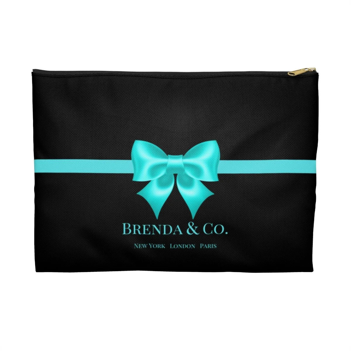 Aqua Bow Black Breakfast at Tiffany's Black Accessory Pouch Makeup Bag