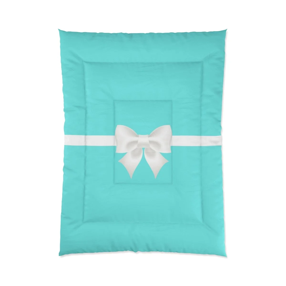 Aqua White Bow Breakfast at Tiffany's Comforter  Thezebralady.com
