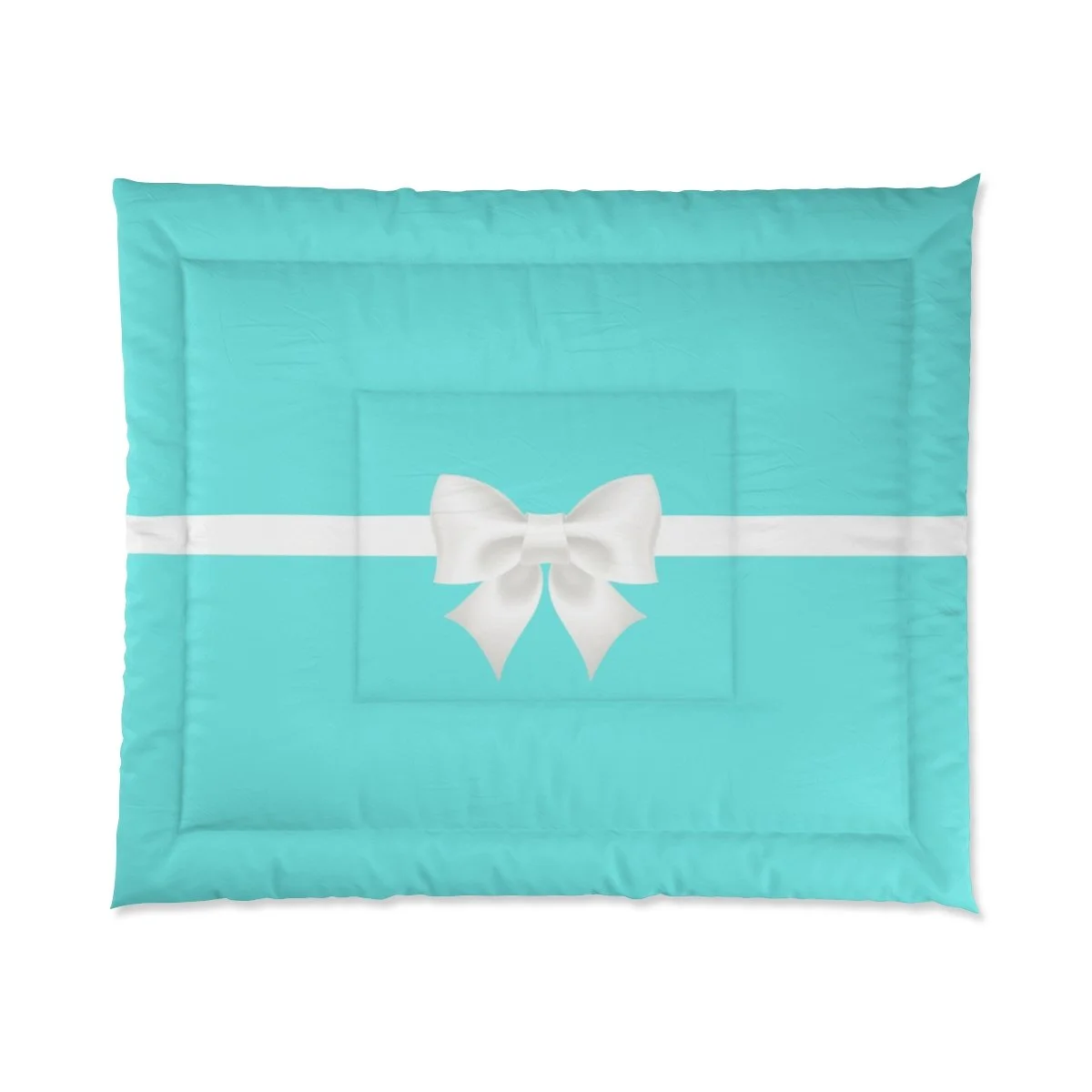 Aqua White Bow Breakfast at Tiffany's Comforter  Thezebralady.com