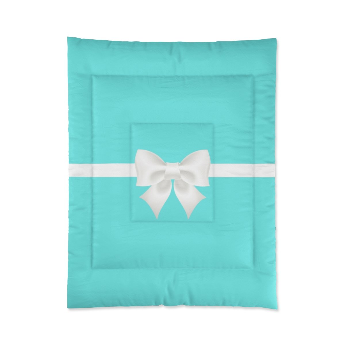 Aqua White Bow Breakfast at Tiffany's Comforter  Thezebralady.com