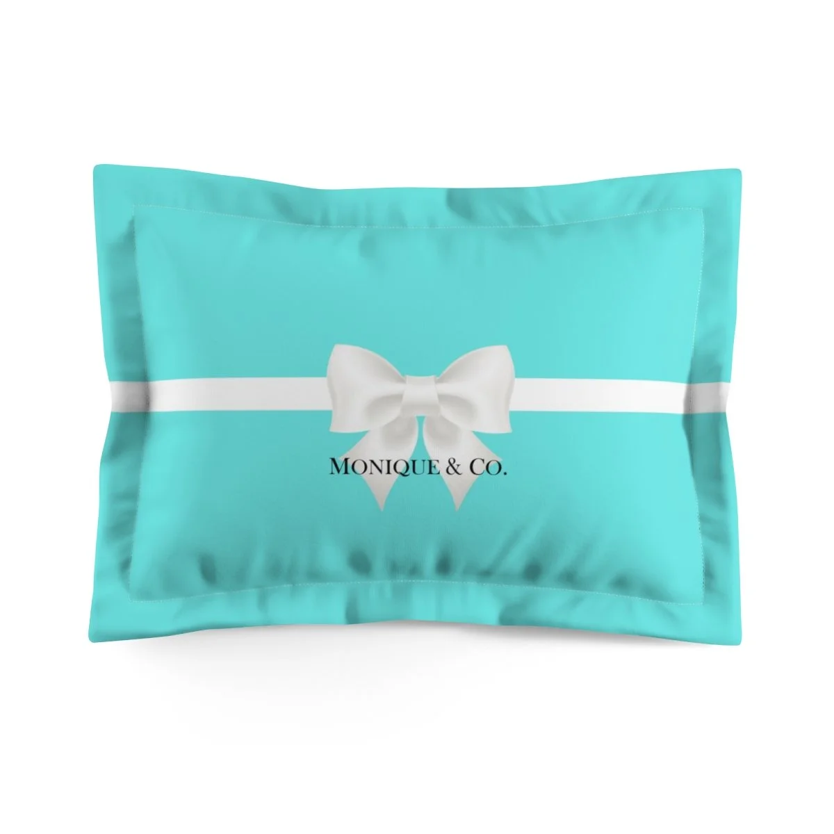 Personalized Breakfast at Tiffany's Aqua White Bow Microfiber Pillow Sham  Thezebralady.com