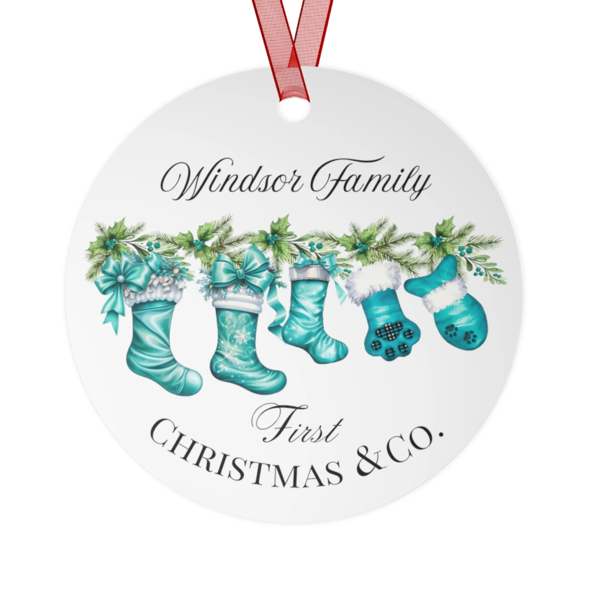 Breakfast at Tiffany's Personalized First Christmas as a Family With Pets  Metal Ornaments