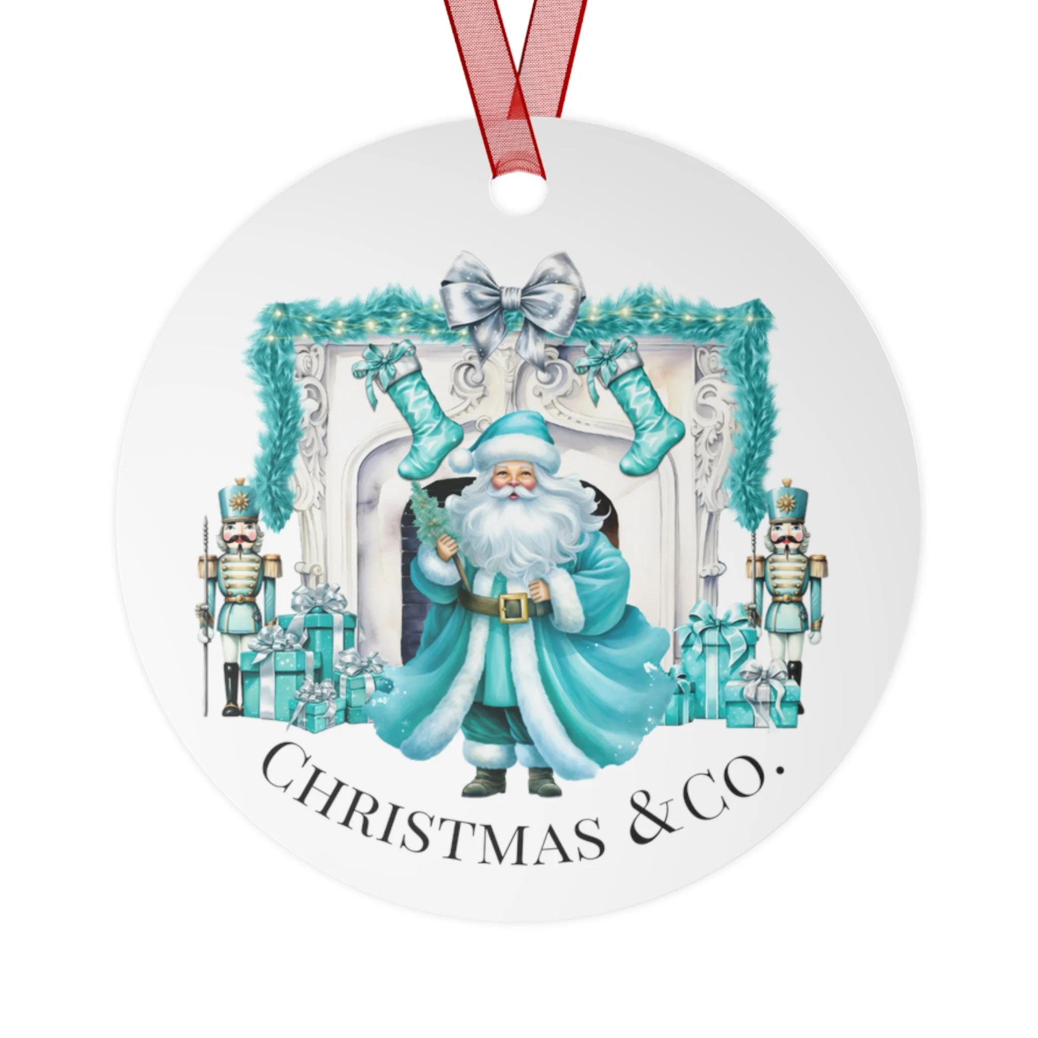 Breakfast at Tiffany's Christmas & Co. Santa Christmas Metal Ornaments