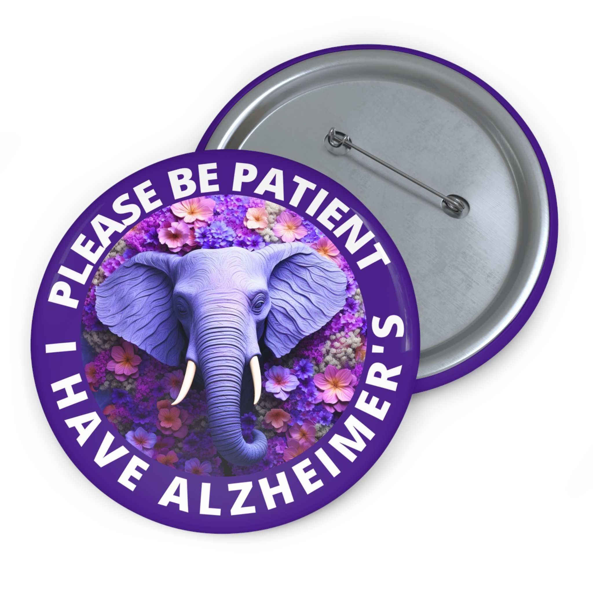 Purple Elephant Please Be Patient I have Alzheimer's Pin Buttons