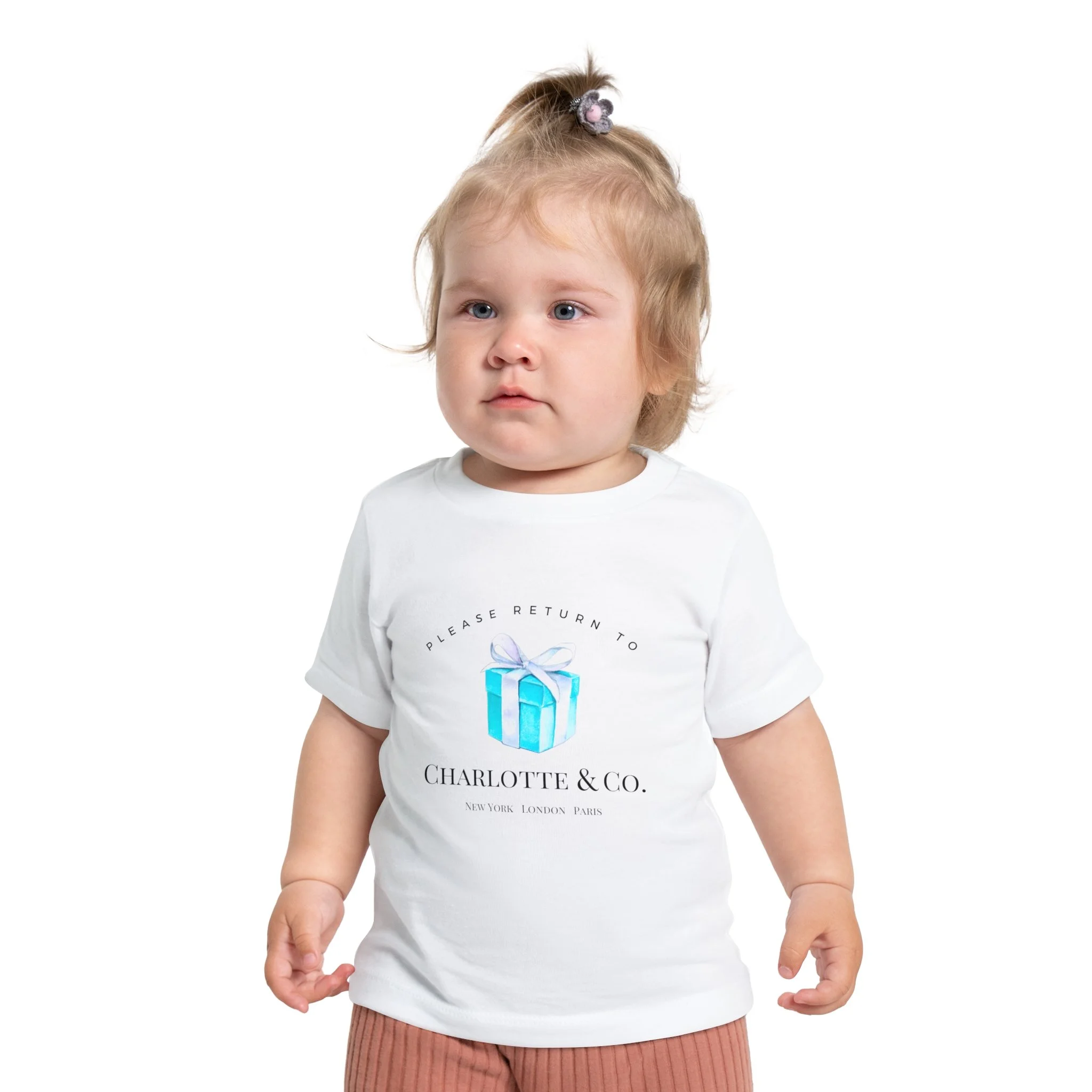 Personalized Baby Breakfast at Tiffany's Please Return to Little Blue Box Short Sleeve T-Shirt