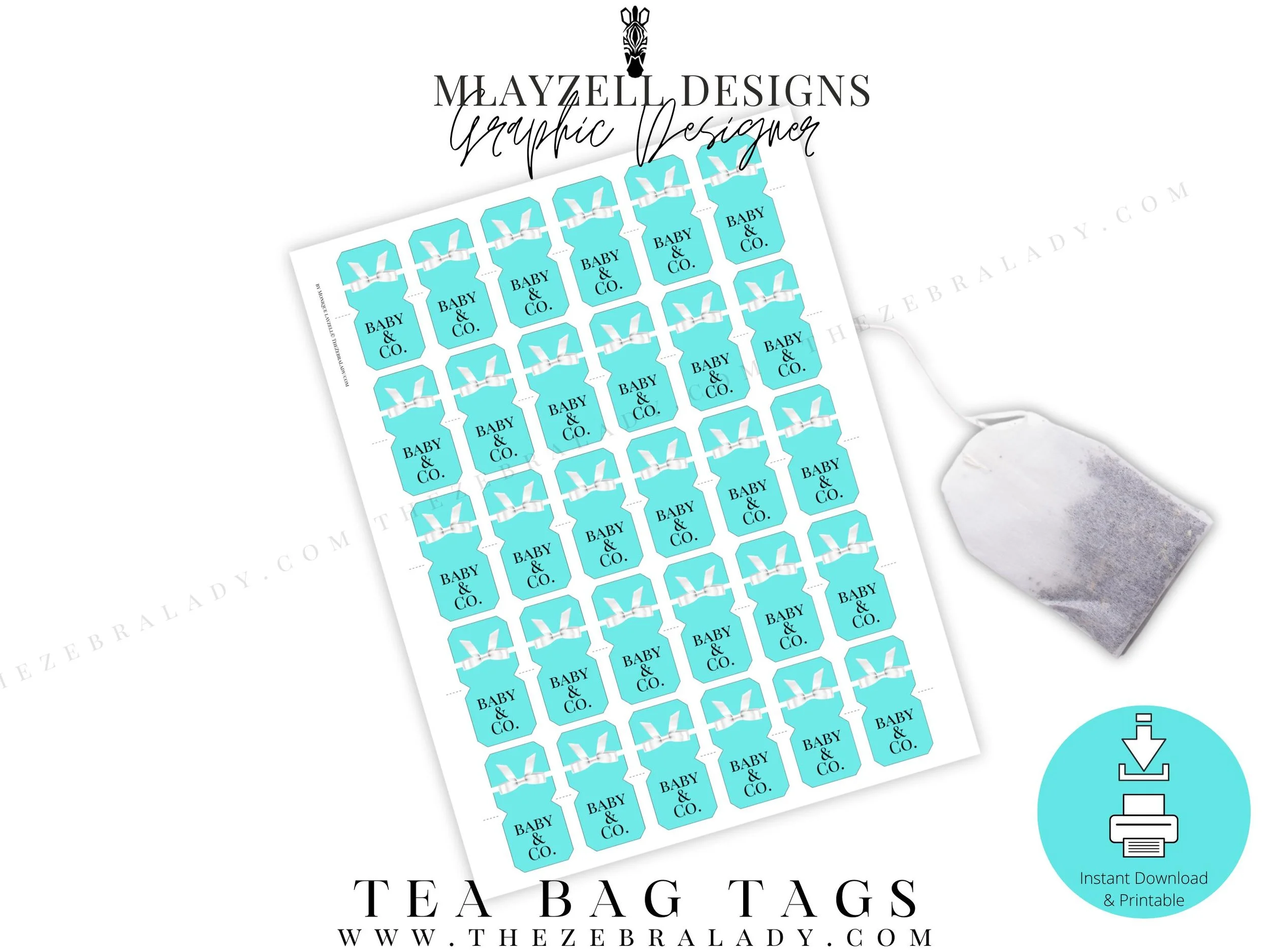 Tea Bag Tags Baby & Co. Breakfast at Tiffany's  Printable Sheet