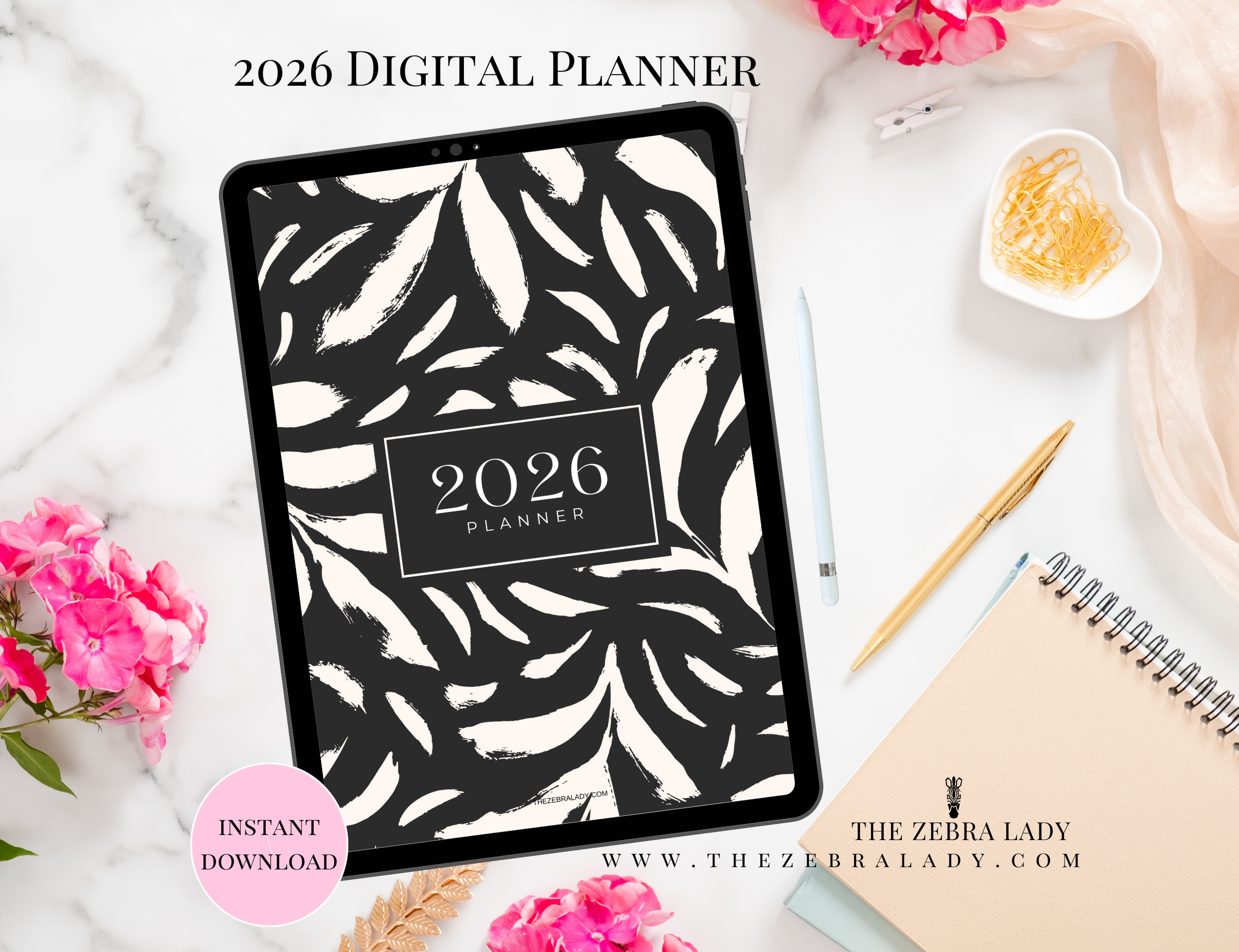 Cream Brush Strokes Brush Strokes 2026 Digital Daily Planner