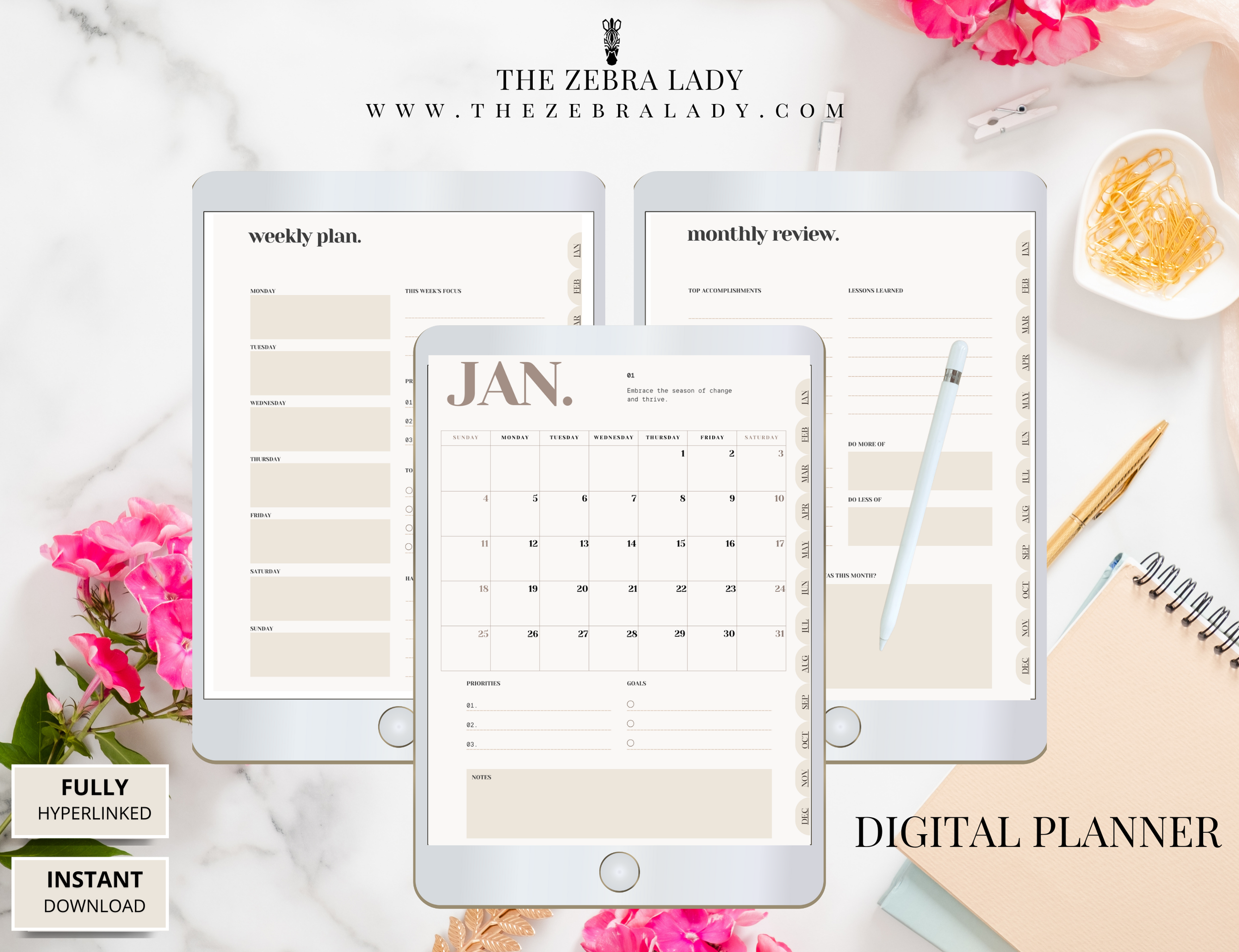 2026 Monthly Weekly Planner Thezebralady.com  .png