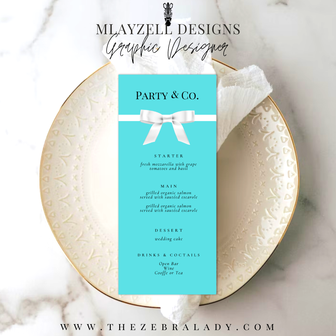 Party Menu Template, Party and Co, Breakfast at Tiffany's Table Menu Card Printable