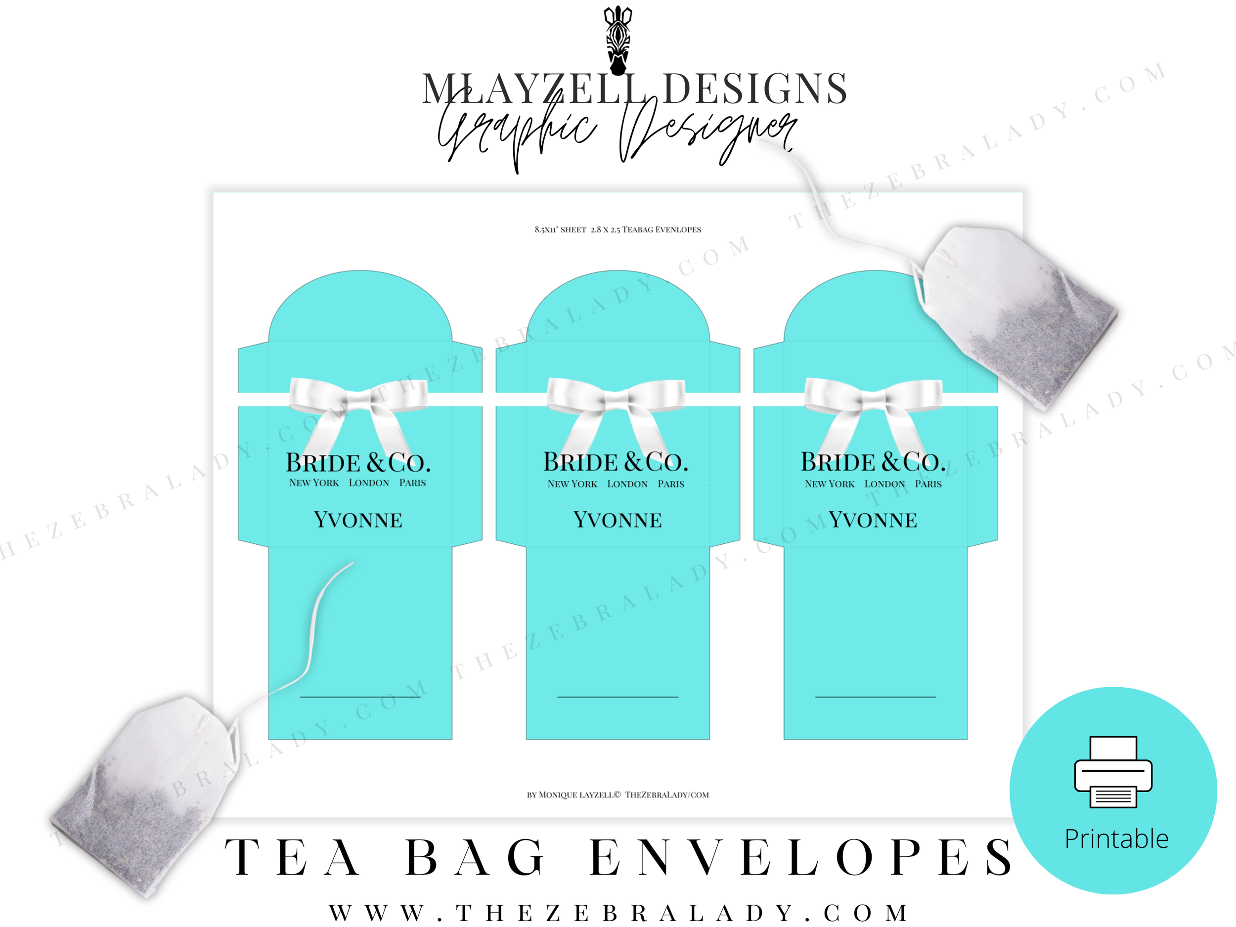 Personalized Bride & Co. Breakfast at Tiffany's Tea Bag Envelopes Printable