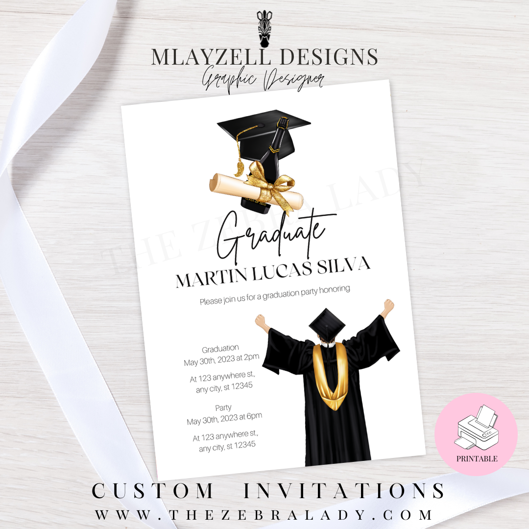 Male Cap and Gown Graduation Invitations  THE ZEBRA LADY