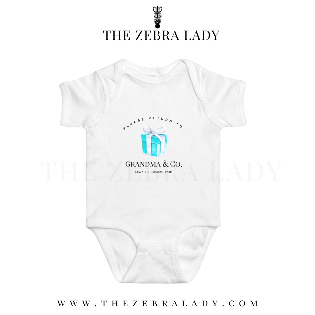 Grandma & Co  Baby Onesie Breakfast at Tiffany's Please Return to  Little Blue Box