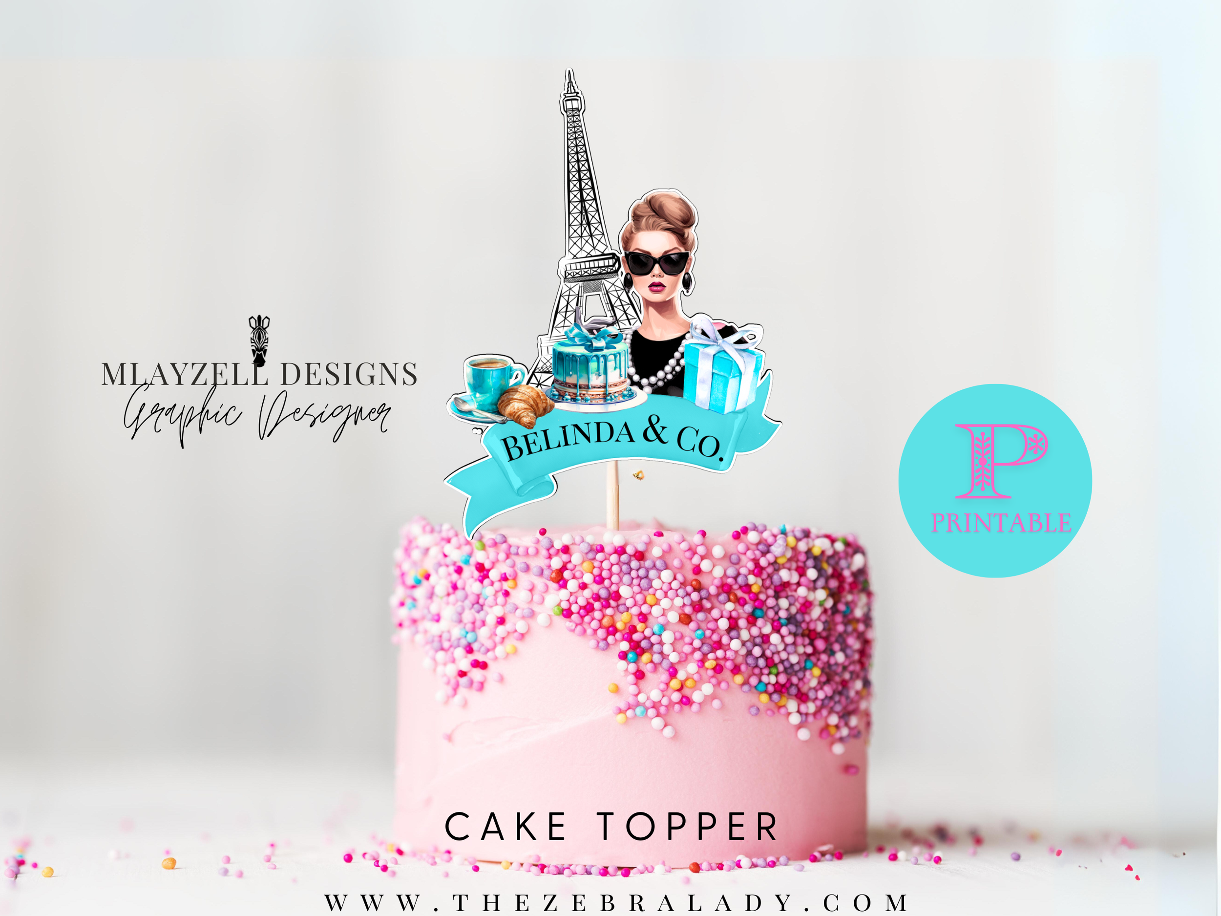 Printable Cake Topper Personalized Breakfast at Tiffany's Audrey Girl