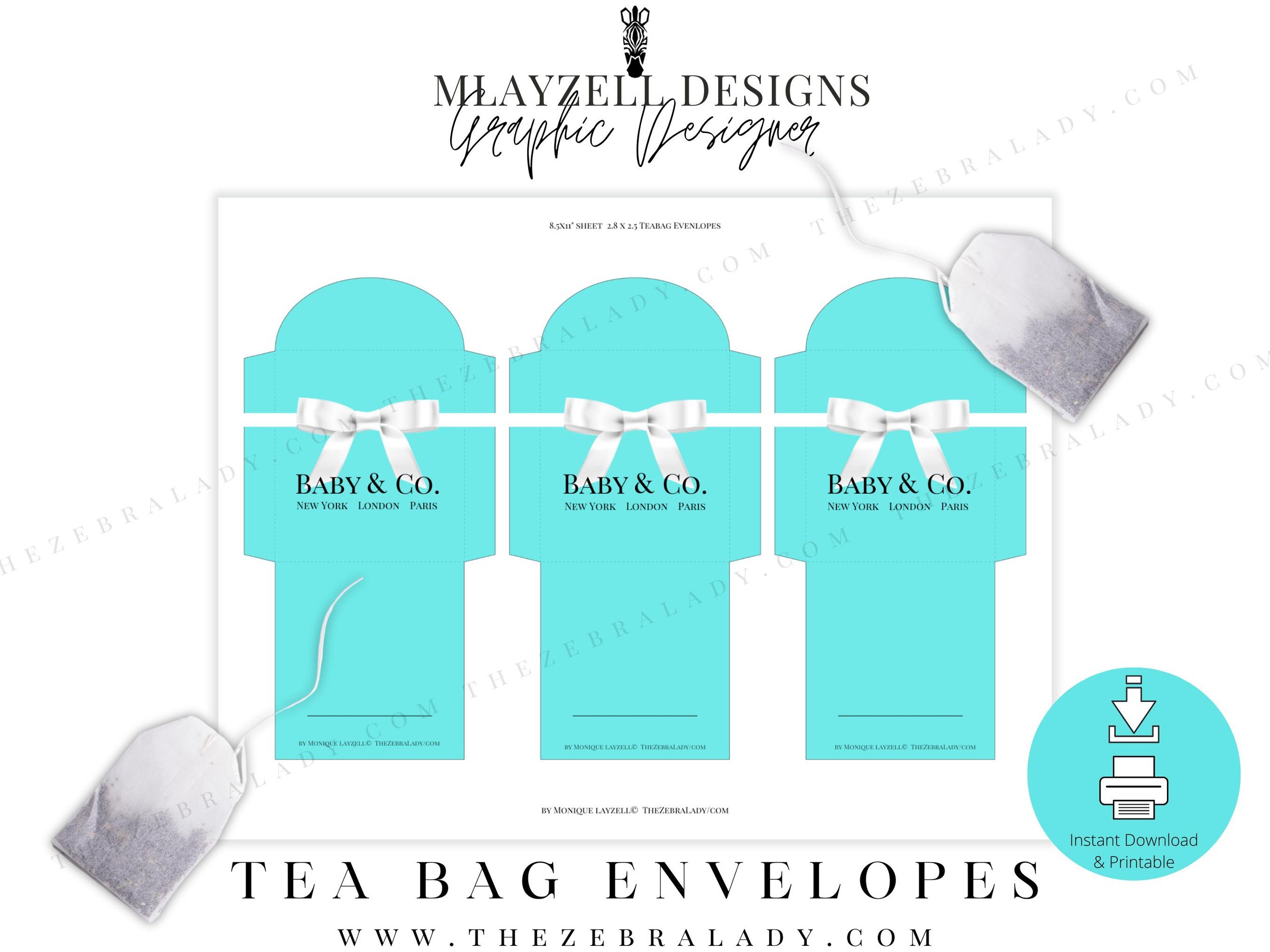 Baby & Co. Breakfast at Tiffany's Tea Bag Envelopes Printable
