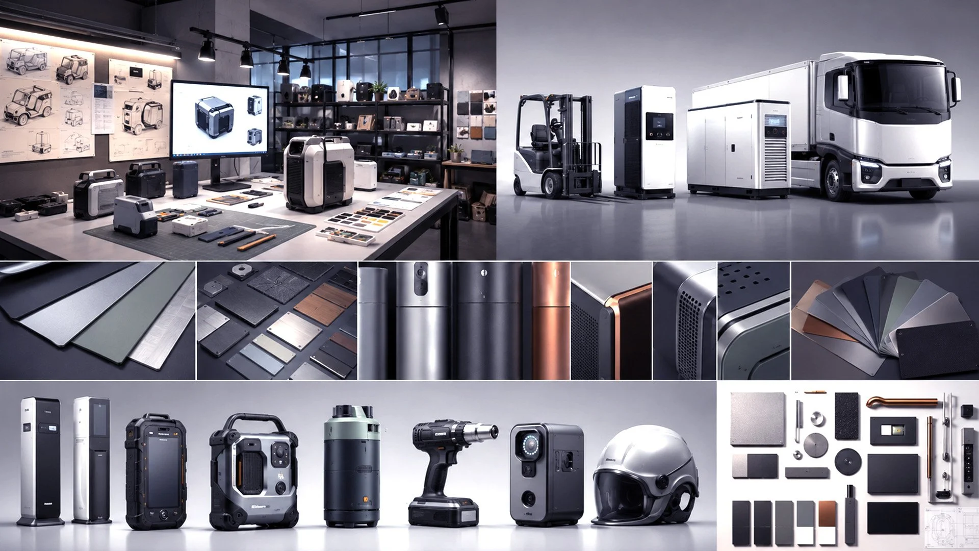 Industrial design and CMF (color, material, finish) design across 2W, 3W, cars, buses, forklifts, locomotive and trucks