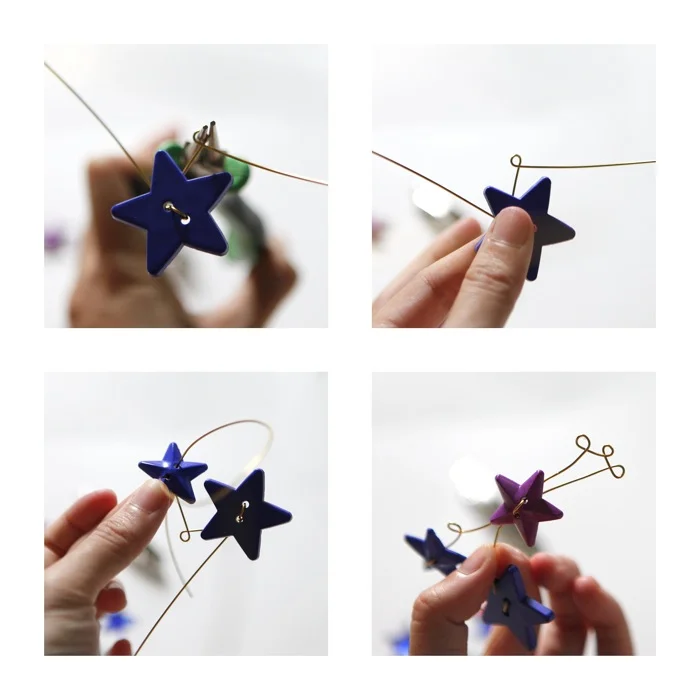 AN EXPLANATION : 1 and 2. I made a loop. 3. I added a second star and another loop. 4. I added a third star and more loops.