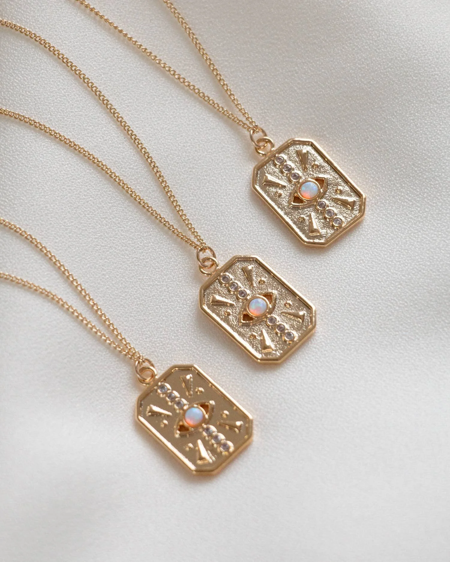 Evil Eye Opal Tag Gold Necklace