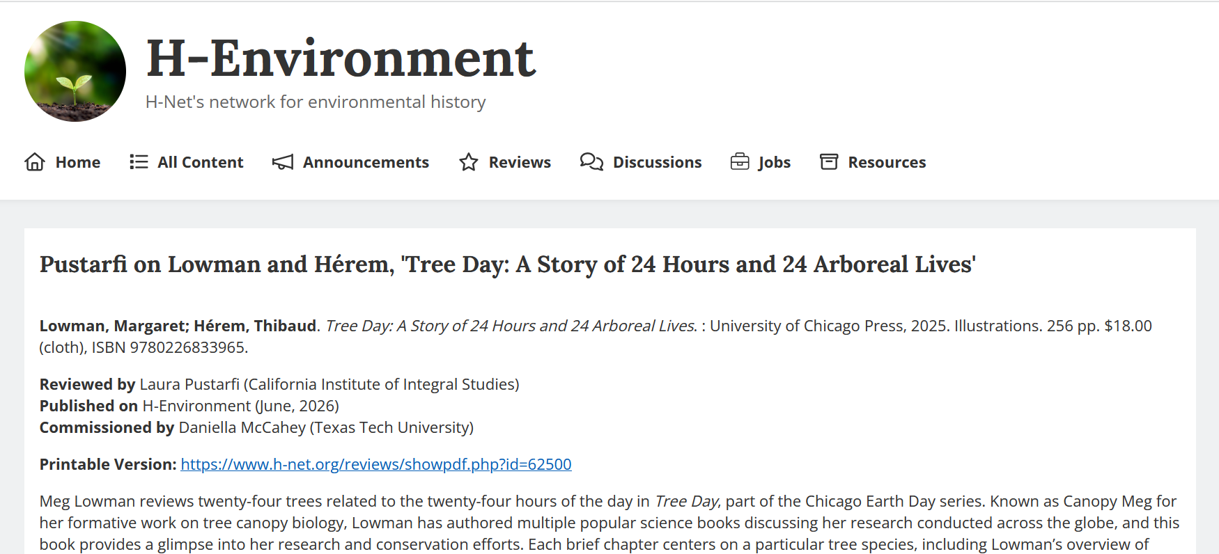 Book Review: Pustarfi on Lowman and Hérem, 'Tree Day: A Story of 24 Hours and 24 Arboreal Lives'