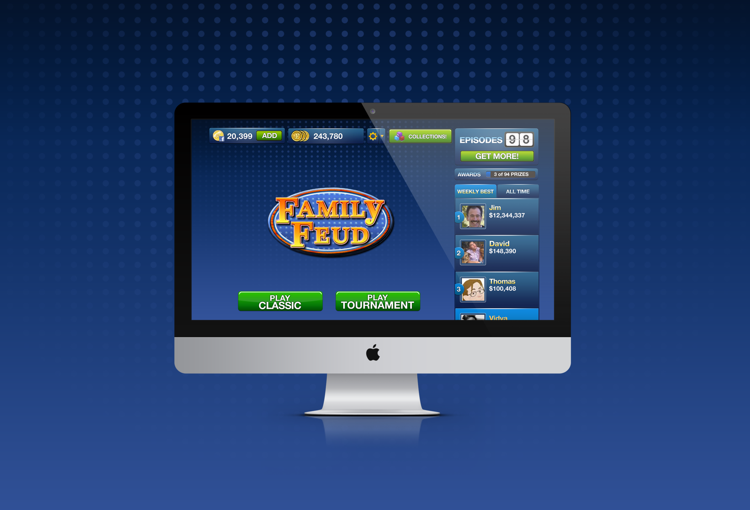  Family Feud is a famous TV game show. I worked as a designer for it's Facebook game version. Besides the game itself, we often had special sponsors for whom we created takeover game pages. 