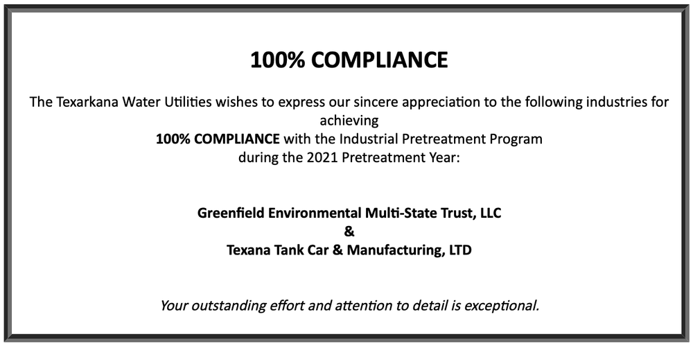 Multistate Trust Recognized by Texarkana Water Utilities for Achieving 100% Compliance