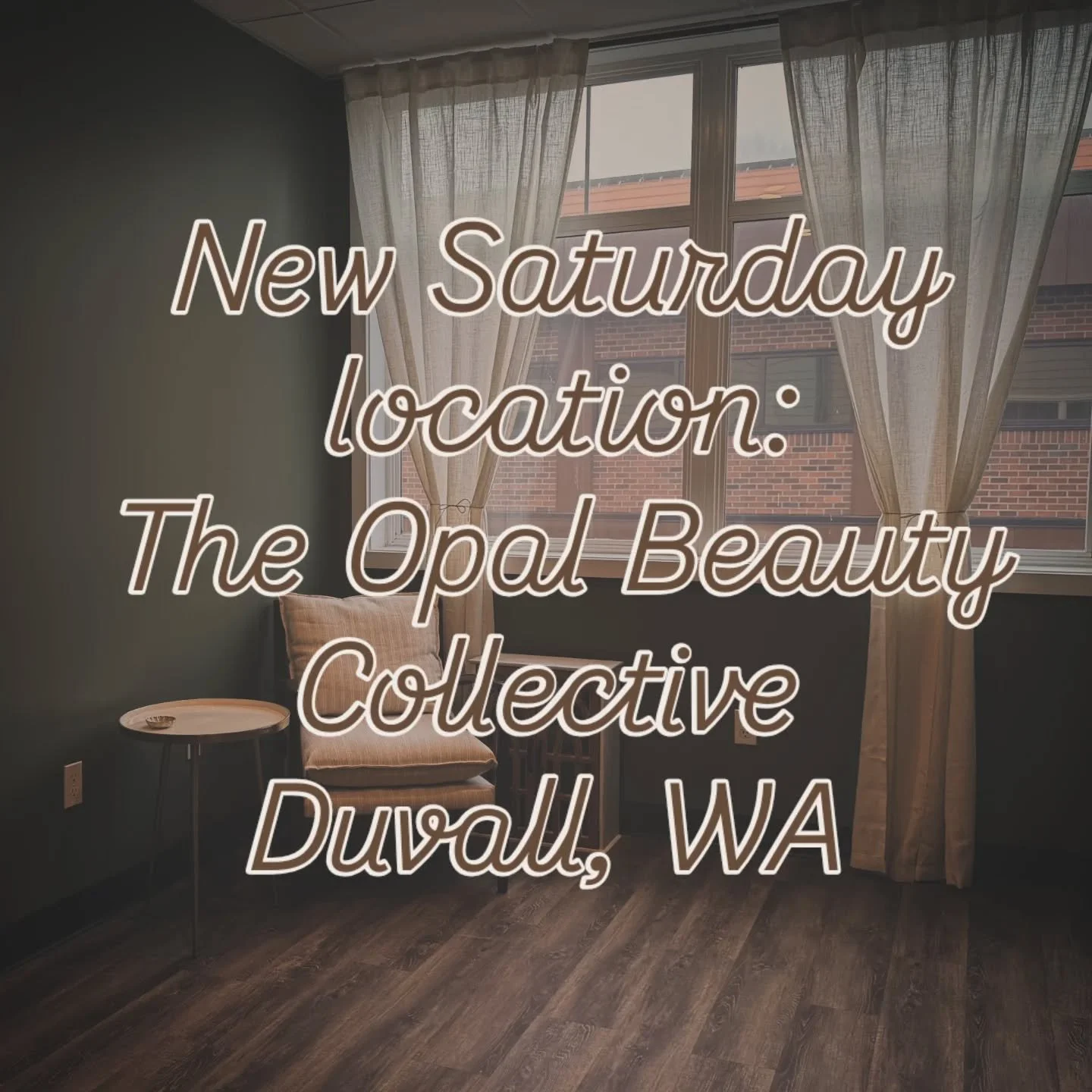 Big news 🤍

Starting January 3rd, I will be opening up Saturday appointments at a NEW Duvall location inside the Opal Beauty Collective and I&rsquo;m so excited to bring my services into this gorgeous shared space.

Same services you love &mdash; no