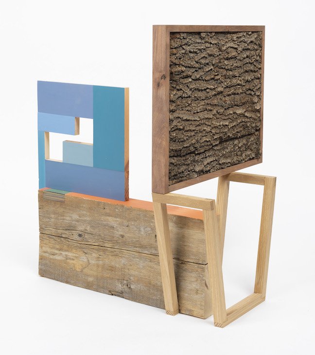  Jim Osman  Lark , 2021 Wood, paint, and bark  27 1/2 x 23 1/2 x 19 inches  