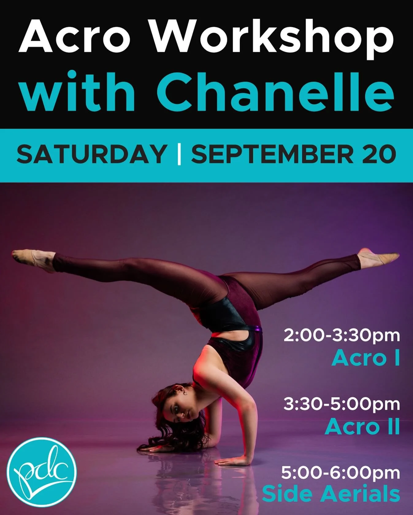 💙💙Acro Workshops with Chanelle 💙💙

🤸&zwj;♂️We&rsquo;re excited to host our first Acro Workshops of the season with Ms. Chanelle this Saturday, September 20th. 🤸&zwj;♂️

Acro 1: 2:00-3:30pm
Acro 2: 3:30-5:00pm
Side Aerials Workshop: 5:00-6:00pm
