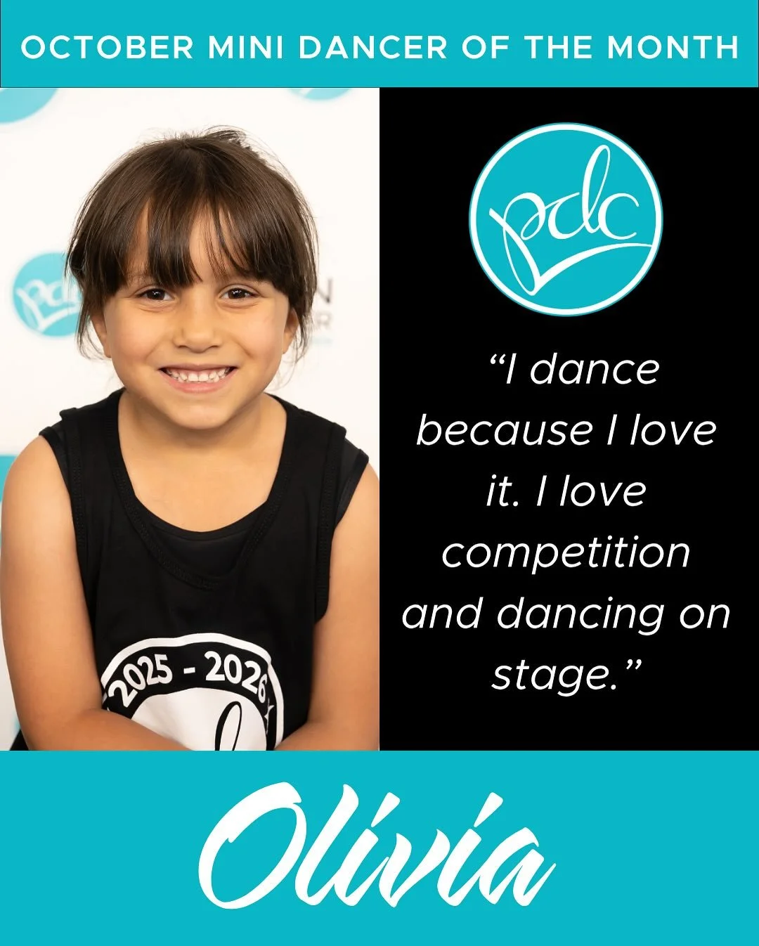 📣 We are excited to announce our October Dancers of the Month! 📣

🌟 Olivia &ndash; Mini DOTM 
🌟 Elena &ndash; Petite DOTM 🌟 🌟 Ellia &ndash; Junior DOTM 🌟 🌟 Paisley &ndash; Teen DOTM 🌟 🌟 Aubrey &ndash; Senior DOTM 🌟

❤️ Huge congratulations