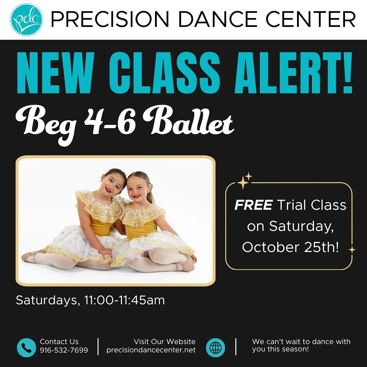 We’re excited to open a brand new Beg Ballet class for ages 4–6 on Saturdays from 11:00-11:45am starting this November! 🩰
This class will be taught by Miss Kenzee, one of our newest instructors who brings enthusiasm, kindness, and a gen