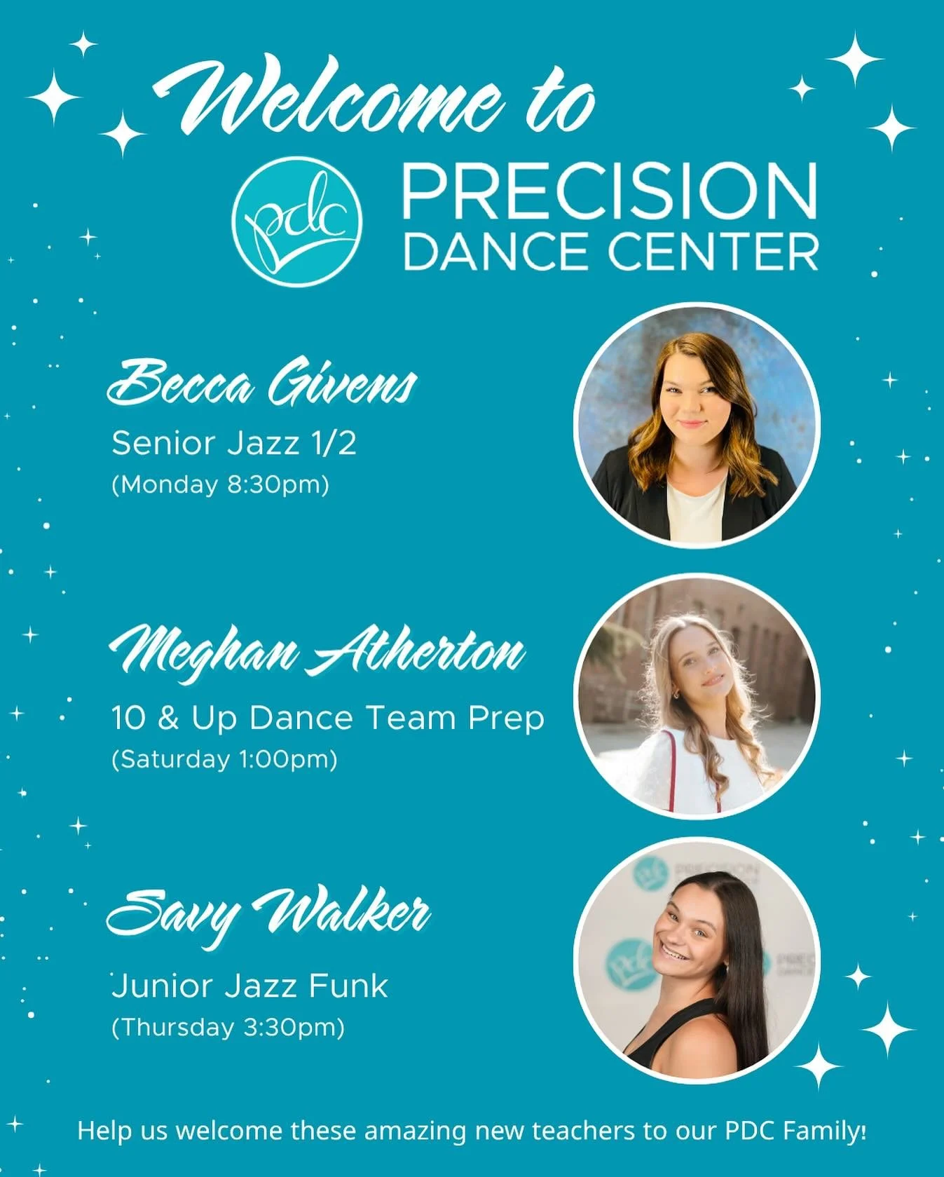 🎉 Exciting News! 🎉

We&rsquo;re welcoming three new teachers to our PDC staff this month! 💛 Our team is growing, and we&rsquo;re so excited for our dancers to learn from these amazing instructors who bring fresh energy, creativity, and passion to 