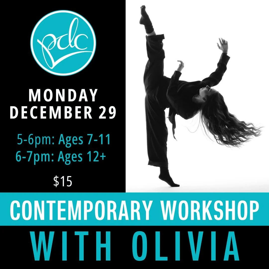 💙💙Our Contemporary Workshops with Olivia Tonas are just 3️⃣ days away!!💙💙

On Monday, December 29th ages 7-11 will have the opportunity to take class with Olivia from 5-6pm while the workshop for ages 12+ is from 6-7pm. Each class is $15, and sig
