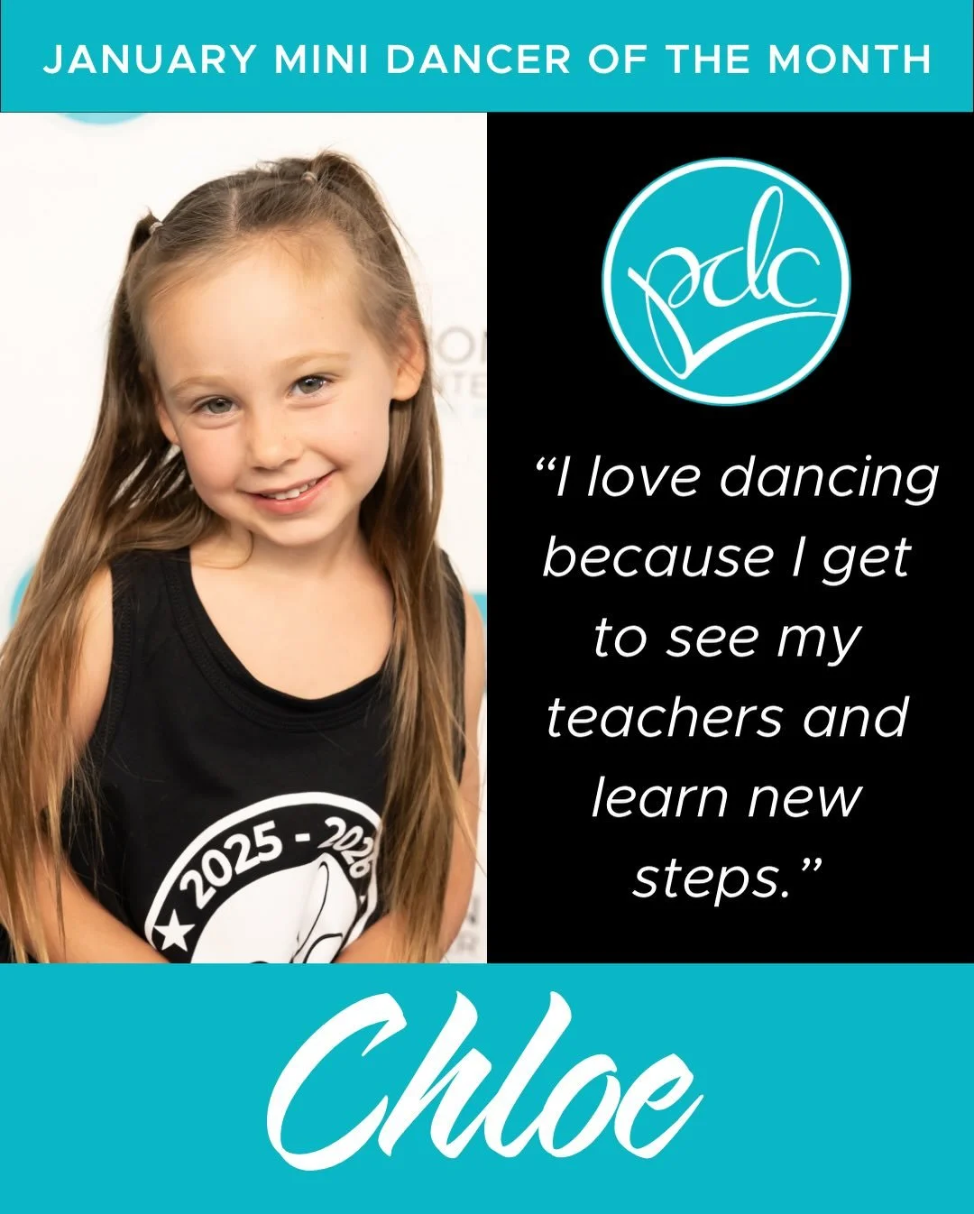 📣 We&rsquo;re thrilled to celebrate our January Dancers of the Month! 📣

🌟 Chloe &ndash; Mini DOTM 🌟
🌟 Sienna &ndash; Petite DOTM 🌟 🌟 Olivia &ndash; Junior DOTM 🌟 🌟 Emily &ndash; Teen DOTM 🌟 🌟 Jolei &ndash; Senior DOTM 🌟

❤️ ✨ Congratulat