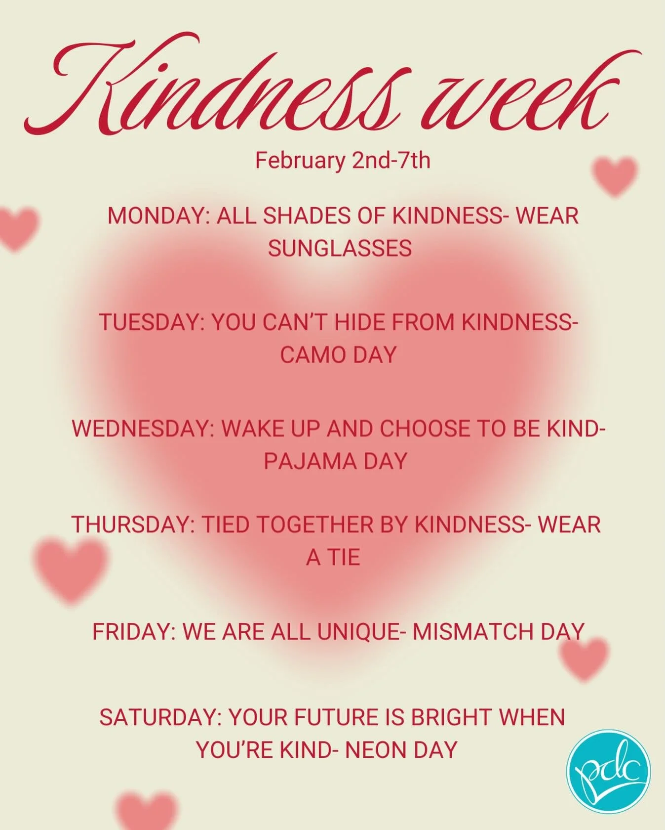 It&rsquo;s Kindness Week at PDC! ❤️

Dress up each day and help us fill our Kindness Wall with positive messages, kind words, and encouragement for our dancers and teachers. 🥰

#KindnessWeek #PDCFamily #PDC17