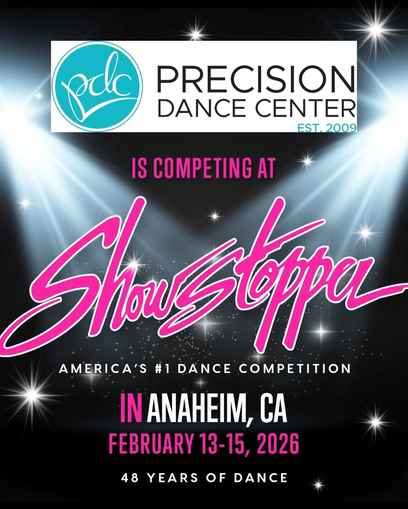 Wishing our incredible dancers the BEST of luck as they take the stage at Showstopper in Anaheim! 🌟 Shine bright, dance full out, and leave it all on that stage. We are so proud of you! #PDC17 #dancecompetition #goodluck