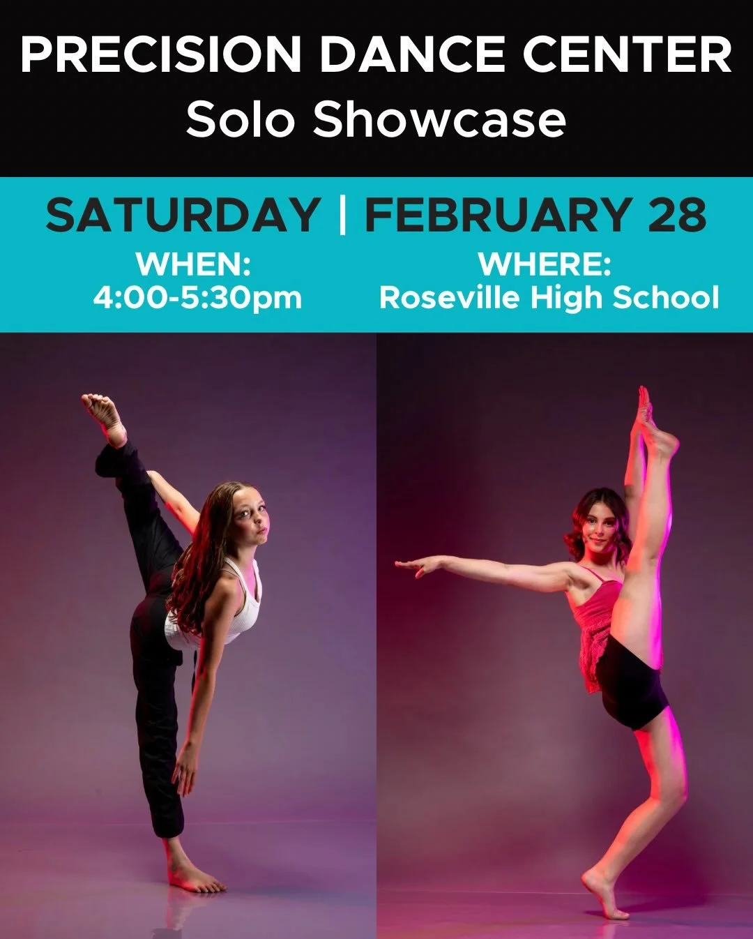 🌟Our Competition Showcase is just 5️⃣ days away!🌟

Join us on Saturday, February 28th at Roseville High School and watch all of our competition teams, solos, and duos. 

🌟4pm - Solo Showcase
🌟6:30pm - Teams Showcase

This event is a fantastic opp