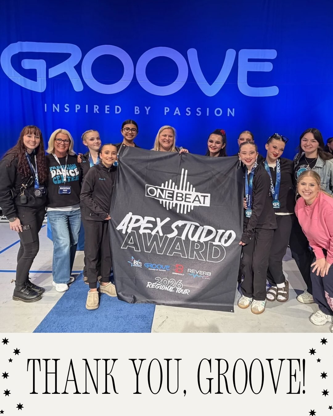 We are incredibly grateful to have recently received the OneBeat Apex Studio Award at the Groove Competition in Sacramento.

The OneBeat APEX Award celebrates studios that embody passion, dedication, creativity, stage presence, and sportsmanship. The