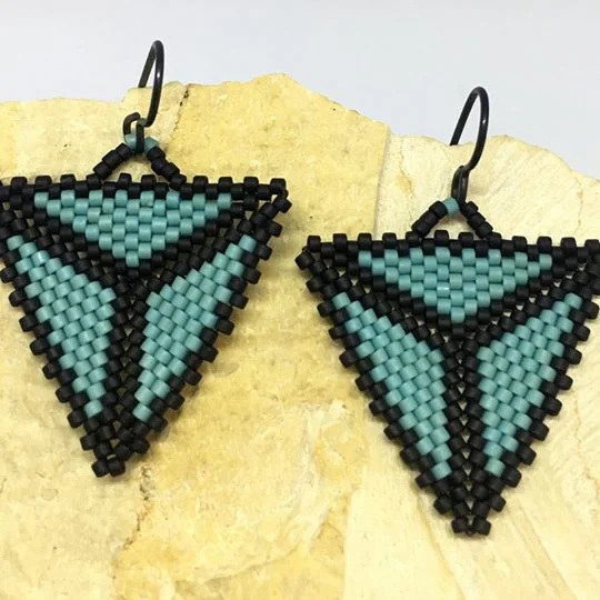  Small Triangle Earrings: Turquoise with Black trim (matte)